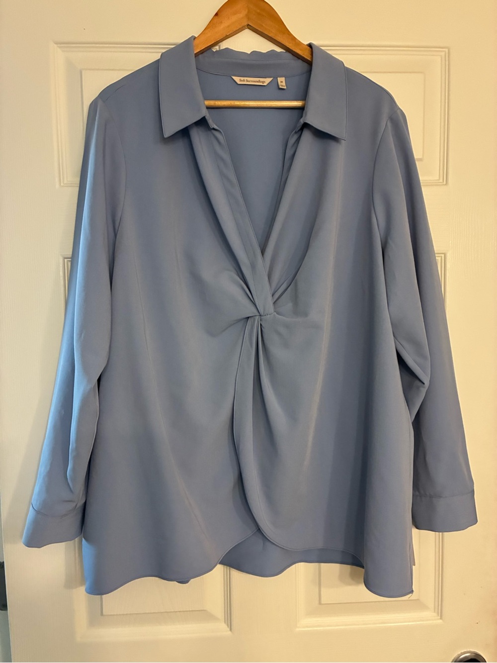 Soft Surroundings Light Blue Twist-Front Collared Blouse